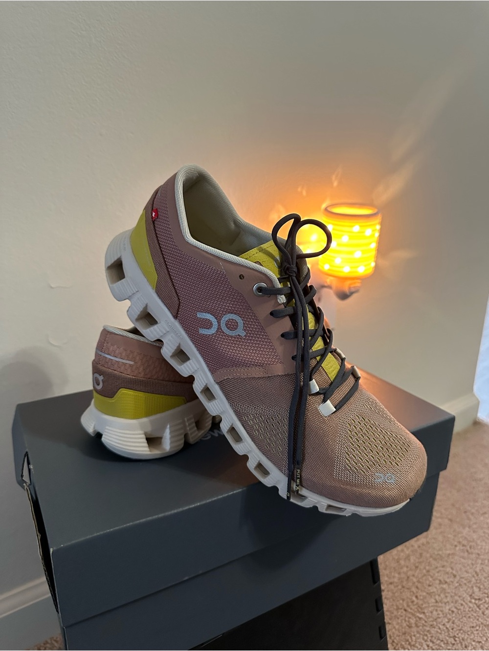On Running Women's Cloud in Mocha/Sand with Yellow Accents